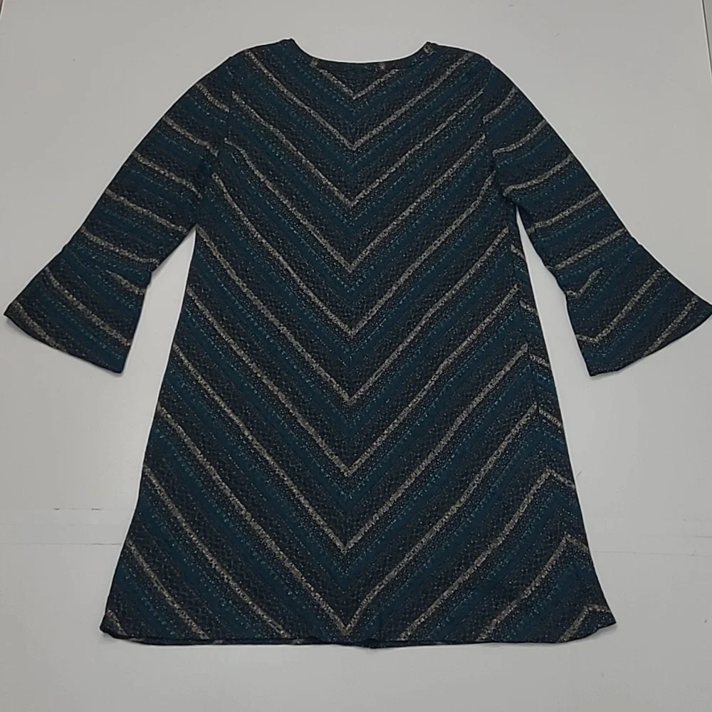 Studio One New York Boho Knit A-Line Dress Long Bell Sleeve Lined Chevron Cutout - Picture 17 of 17